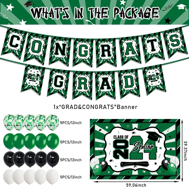 GRADUATION DECORATIONS CLASS of 2024 Green and White Class of 2024