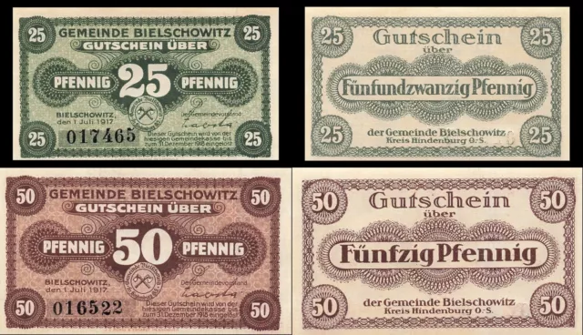 2 x Notgeld BIELSCHOWITZ Gemeinde Bielszowice Ruda Śląska