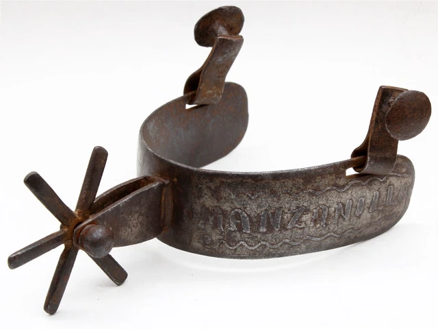 1800's Single HANDFORGED MEXICAN IRON 6-PT SPUR Ornate Design Stamped MANZANILLO