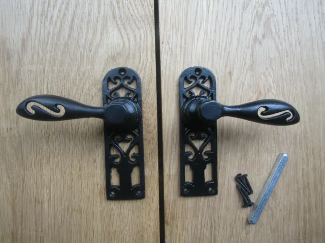 Cast iron Black antique lever mortise door handles old rustic vintage style