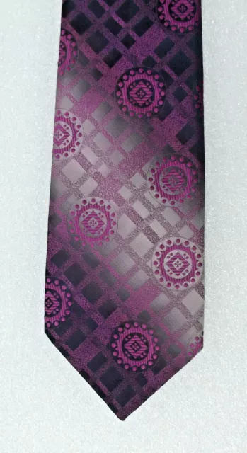 Cravatta hippie larga Topman vecchia anni '60 motivo broccato argento grigio e rosa vera vintage