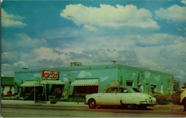 Chrome Postcard Florence Arizona AZ - Haynes Cafe Pit BBQ Car UNP Unused M12