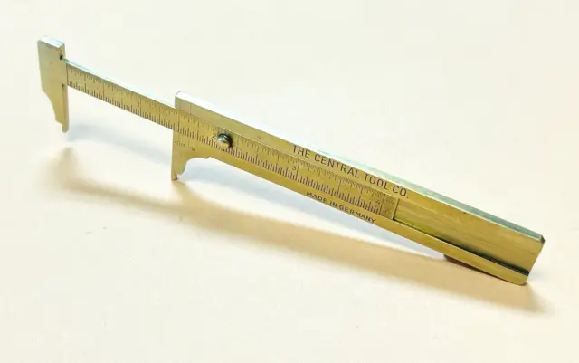 THE CENTRAL TOOL CO.  4-Inch Solid Brass Pocket Slide Caliper.  Made in Germany!