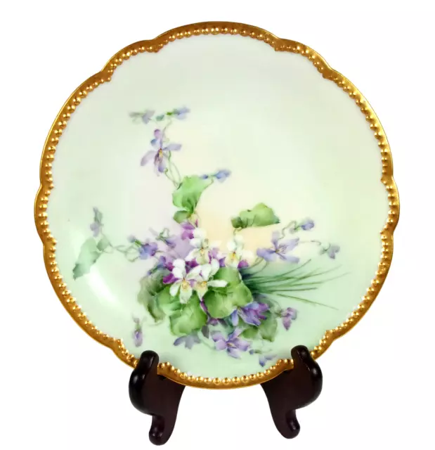 Antique D&C Limoges France Hand Painted Porcelain Plate Flowers Gold Trim Signed