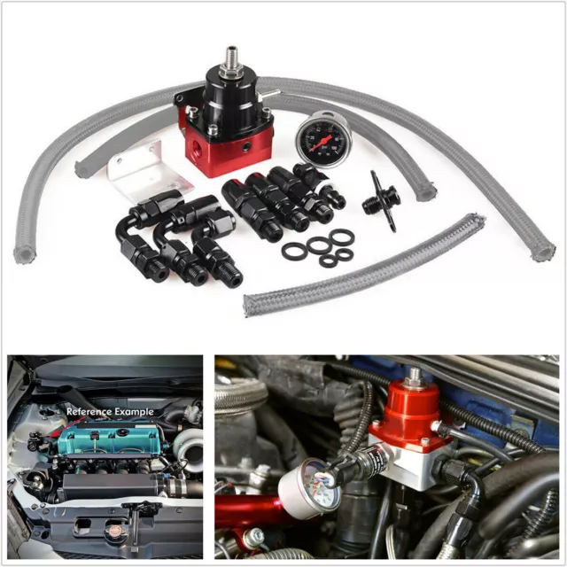 Car Adjustable Fuel Pressure Regulator Kit Aluminum 160PSI Oil Gauge AN6 Fitting