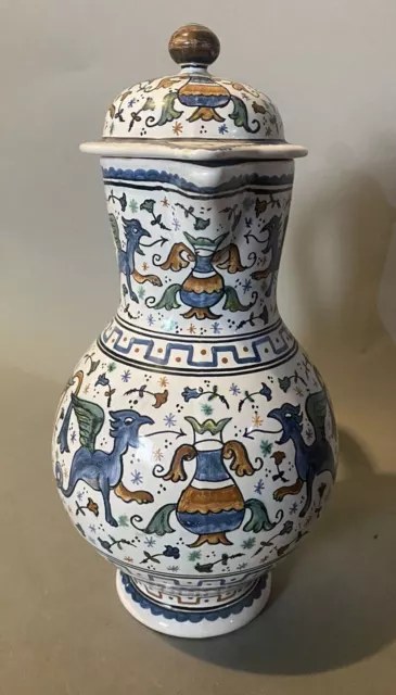 Vintage Portugal Faience Decorated Pottery 11.5" Ewer Pitcher 2