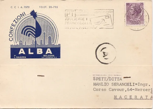 Bologna confezioni Alba cart.commerciale - fg.vg.1960