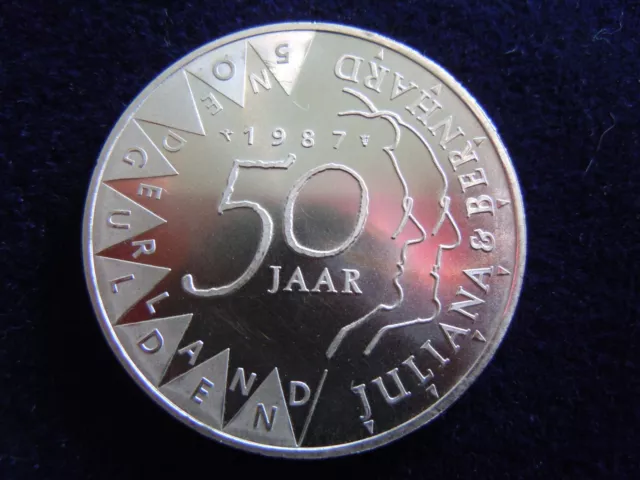 50 Gulden 1987 Beatrix, Goldene Hochzeit Juliane, 25 g 925er Silber, unc !!!