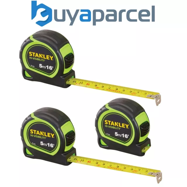 X3 Stanley Hi-Vis 5m 16ft Tylon Tape Measure Green STA130696NHV STA130602HG