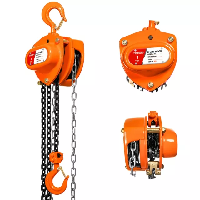 Chain Hoist, Manual Hand Lift Chain Block Hoist with 2 Heavy Duty Hooks, 10FT 3M