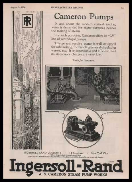 1926 Ingersoll Rand A S Cameron Pump Works LV Centrifugal Pumps Vintage Print Ad