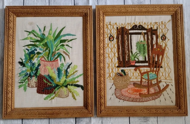 "Juego completo de 2 plantas de casa de macramé helecho enmarcado en credela BOHO 15x19"