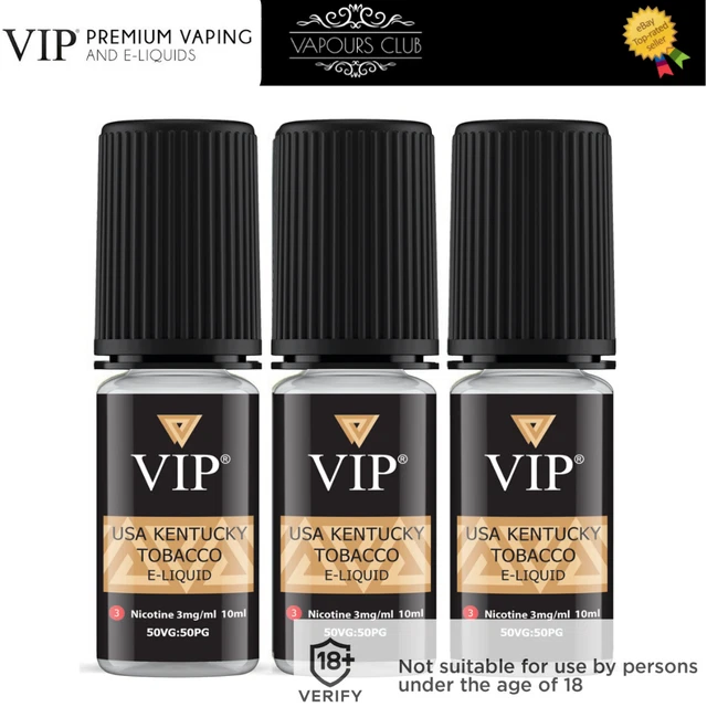 3 X VIP USA Kentucky Tobacco E-Liquid (3mg/8mg/16mg/20mg) 70VG/30PG 3x 10ml Oils 9.99 - PicClick UK 3 X VIP USA Kentucky Tobacco E-Liquid (3mg/8mg/16mg/20mg) 70VG/30PG 3x 10ml Oils 9.99 - PicClick UK