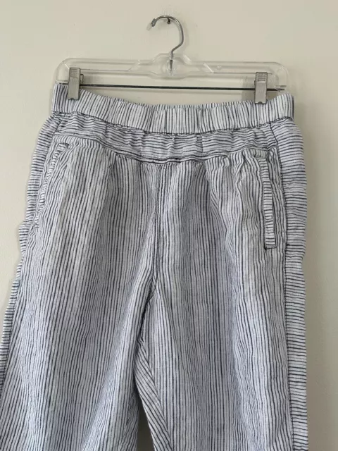 Anthropologie Hei Hei Women Beach Bound Linen Crop Pants Small Blue White Stripe