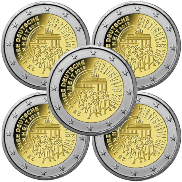 Deutschland 5 x 2 Euro Gedenkmünze 2015 ST 25 Jahre Deutsche Einheit lose