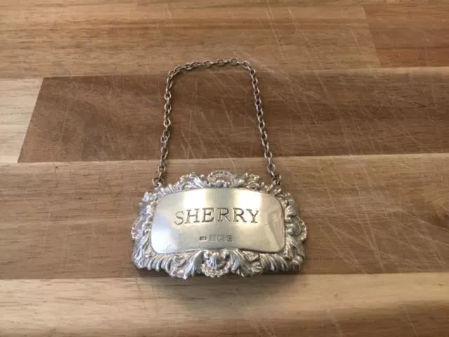 Solid Silver Sherry Decanter Label Hallmarked Birmingham 1991 by Douglas Pell