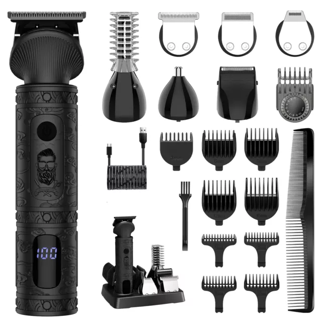 SURKER Tondeuse à barbe Hommes Tondeuse à cheveux 7 en 1 Kit de tondeuse Noir