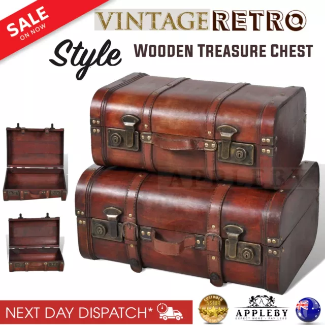 Wooden Storage Box Case Vintage Treasure Chest Jewelry Organiser Antique Style