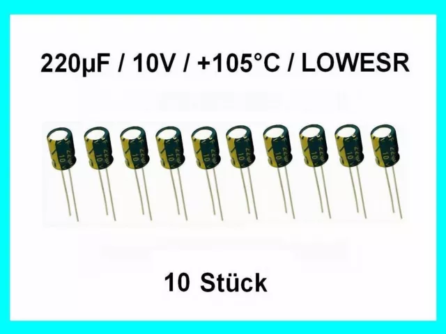 Elko - Chongx LOWESER 220µF (220uF) / 10V / +105°C / ca. 5 x 8mm / 10 Stück
