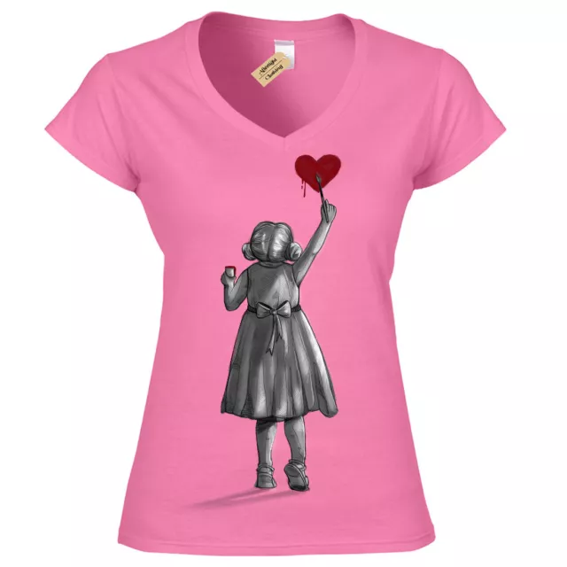 Crea T-Shirt Bansky Bambina Carino Cuore Artista Artisti Donna Scollo a V