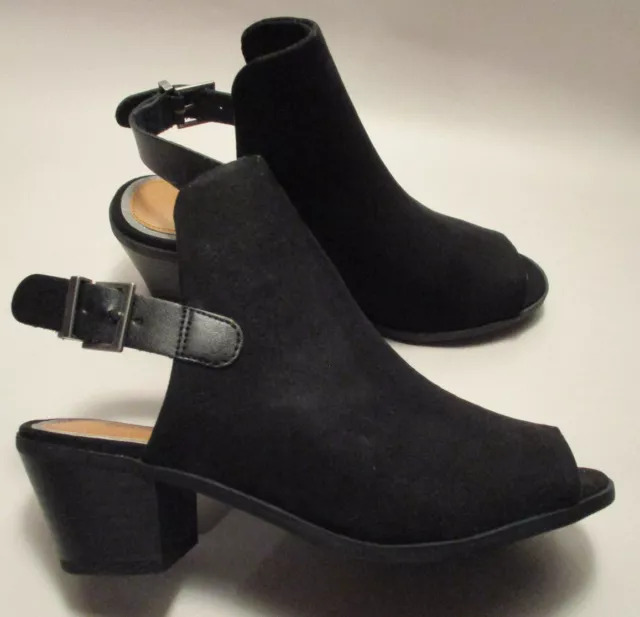 NIB Rampage Lakota Womens 6M Black Faux Suede Peeptoe Slingback 2" Heel Bootie