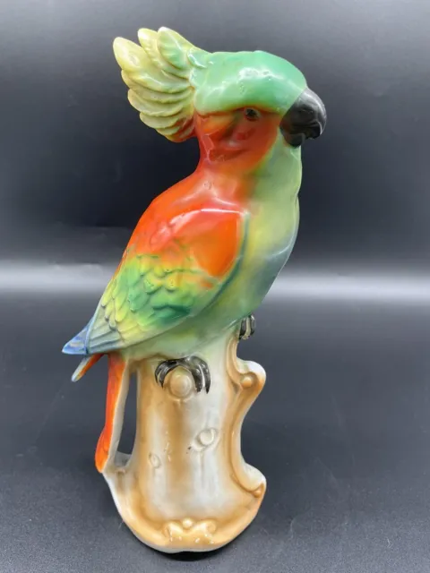 Vintage Parrot Figurine Porcelain Colorful Cockatoo Bird Made In Germany