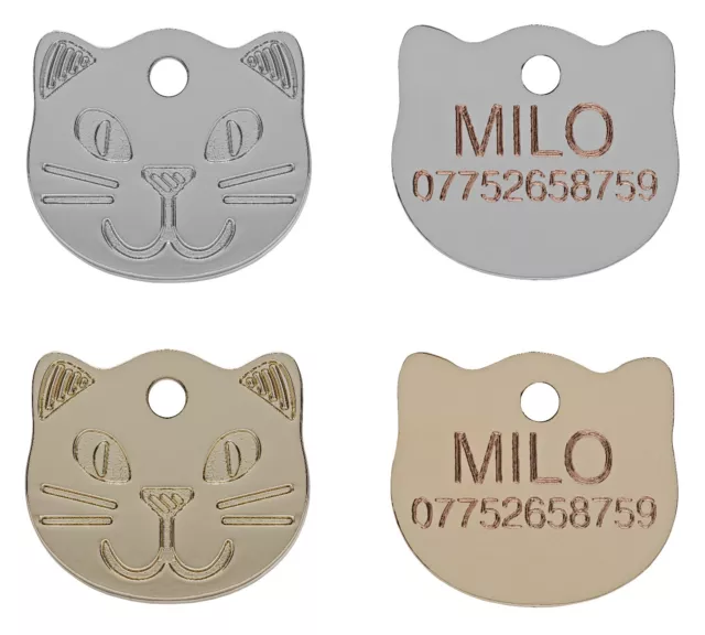 Cat Collar ID Tag, Pet Tags, 22mm Cat Face Design Engraved Free, Brass Or Nickel