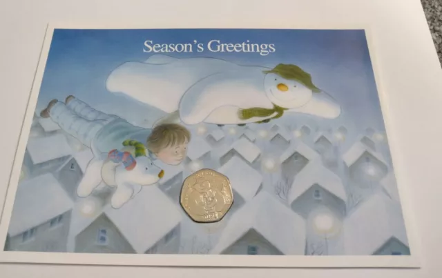 2014 ISLE OF MAN CHRISTMAS 50P The SNOWMAN AND Snowdog 50p PENCE COIN Pobjoy