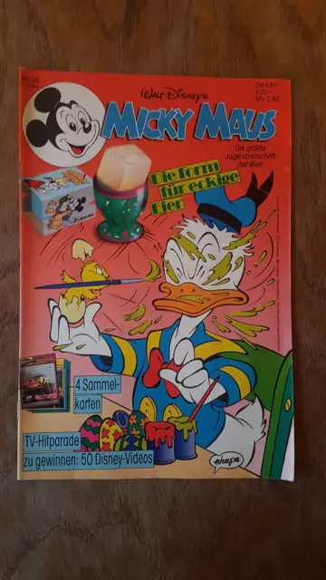 Micky Maus Comic Heft Nr. 14 1991 mit Beilage Form für eckige Eier +Sammelkarten