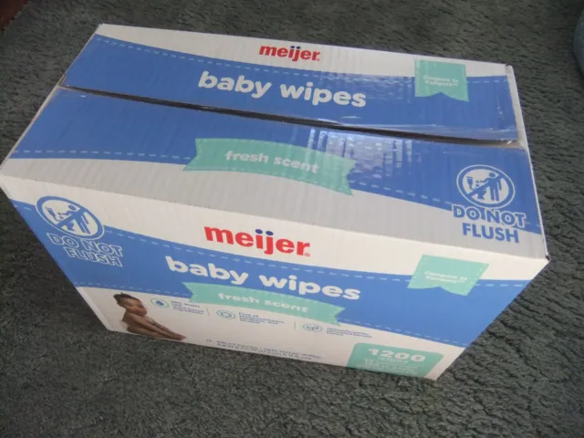 Meijer 1200 count Fresh Scent Baby Wipes (12x 100ct packs with flip-open lids)