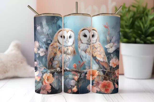 Pretty Floral Owls Design 20oz Skinny Tumbler