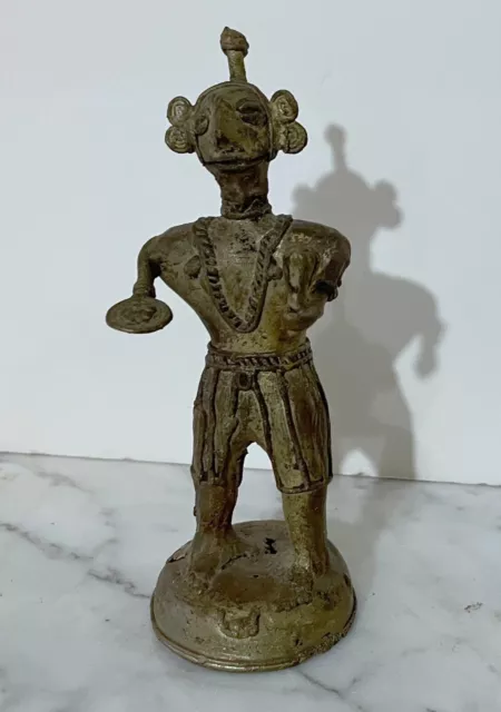 Old  Indian Dhokra Hindu Metal Statue Of A Male Deity With A Long Tail