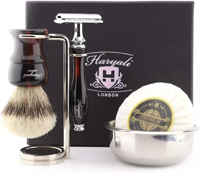 Premium Men Shaving Set Brush Soap Bowl Stand Beard Grooming Shave kit Gift Box