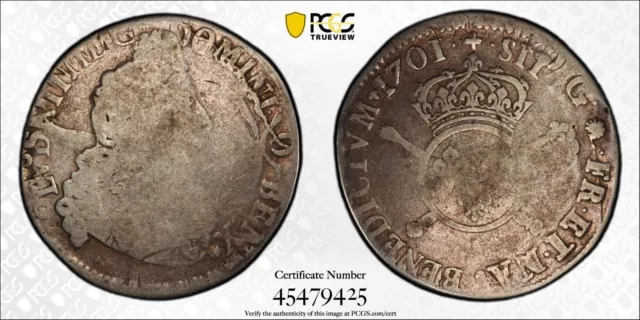 1701-A  1/2 (HALF) ECU France Louis XIV Paris-flan réformé  PCGS G06 45479425