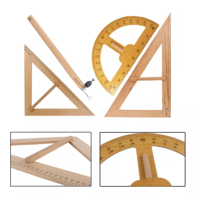 Holz-Mathe-Geometrie-Set Winkelmesser-Kompass für Tafel-Lernzeichnungen