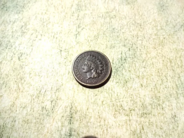 Better date 1859 Indian head cent penny coin very good condition, dark