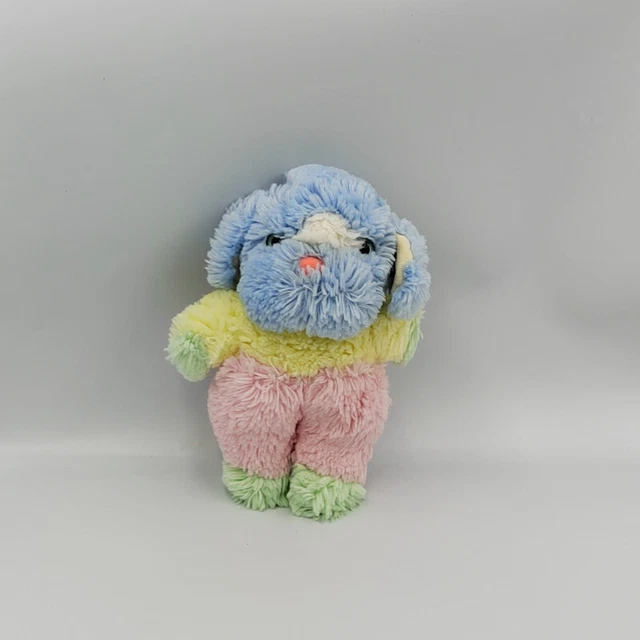 Ancien doudou peluche chien bleu jaune rose vert NOUNOURS - 30413