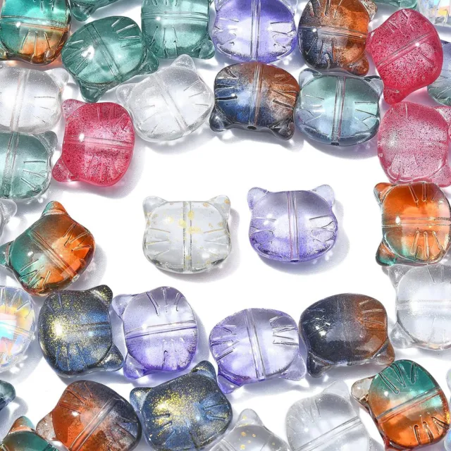 20-50pcs Glass Cat Head Beads Colorful Animal Crystal Bead Spacer 12.5x14mm