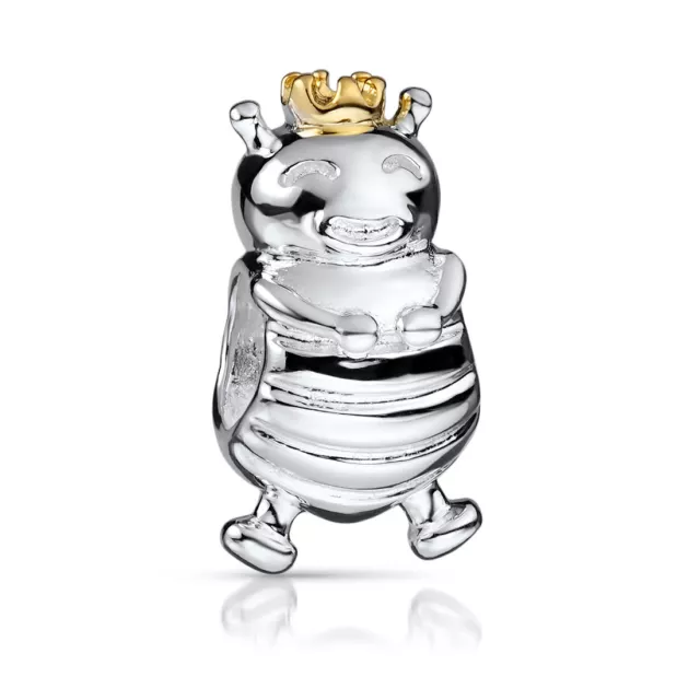 MATERIA 925 Silber Charm Biene - Damen Bead Bienen-Königin mit Krone vergoldet