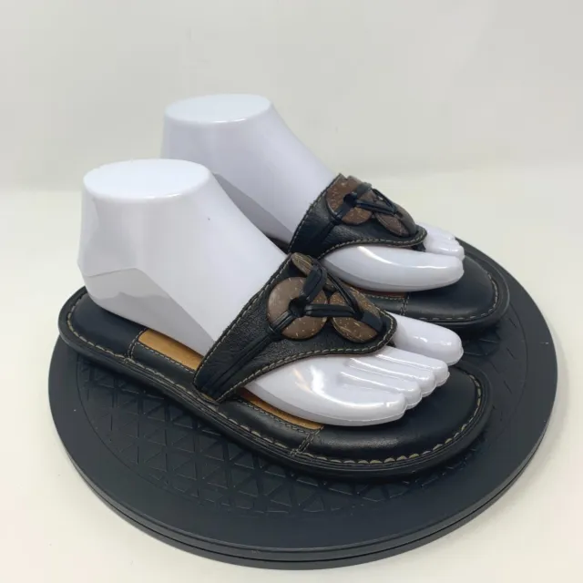 Born Womens Leather Sandals Size 7 Shoes Comfort Slip On Thong Flip Flop Black