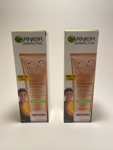 2 Pack Garnier BB Cream Spf15 Skin Perfector Normal Dry Skin Med. Dark.EXP 6/25