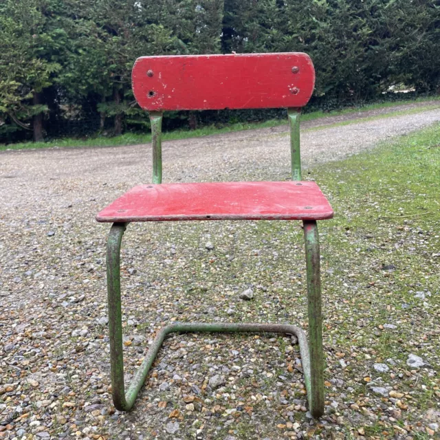 antique / Vintage Industrial School Chair Child’s Metal And Original Paintwork