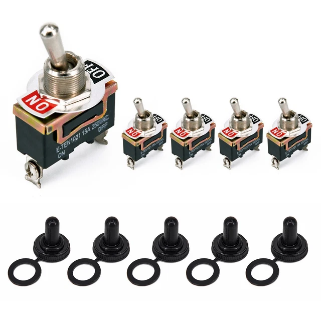 Interruttore Basculante Impermeabile ON/OFF 5Pcs SPST 2Pin Da 15a 250v On Or Off Rocker Toggle Switch Waterproof Boot 843479