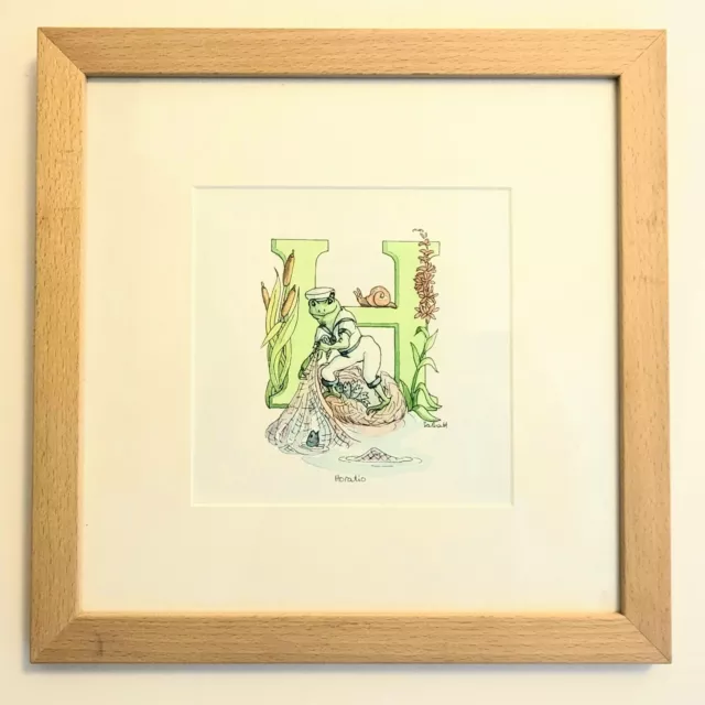 Hand Painted green letter 'H' christening gift/picture beech frame
