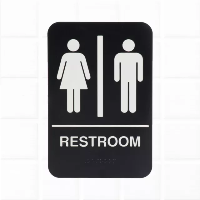 Unisex Restroom Sign with Braille, Black and White, 9 x 6" ADA Restroom Sign