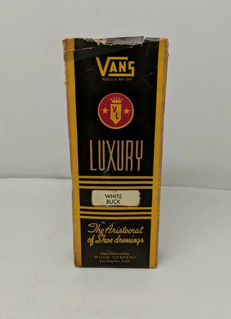 VANS LUXURY White Buck Shoe Dressing Art Deco Bottle & Box Wilco 1950's VTG