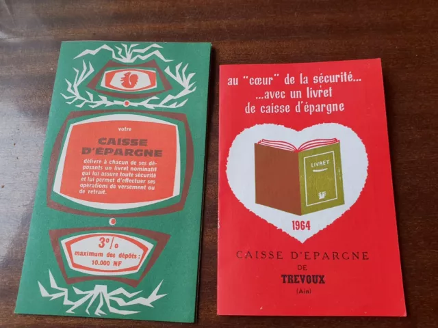 Double publicité ancienne de la CAISSE D'ÉPARGNE 1964 dont 1 calendrier Rare !!
