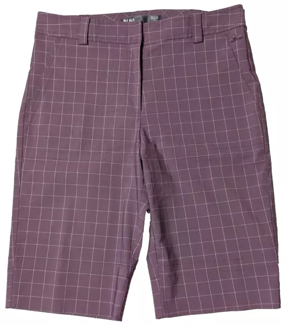 LIJA Women Size 8 Rayon Stretch Blend Mulberry Plaid 12" Bermuda Golf Shorts