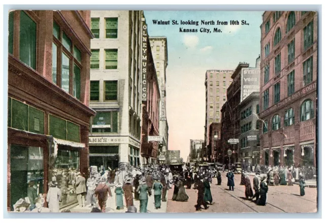 Kansas City Missouri Postcard Walnut St Looking North 10th Street c1910 Unposted