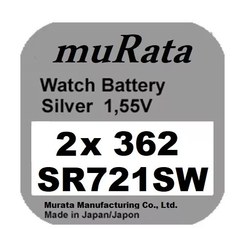 2x Murata/Sony 362 Uhren-Batterie Knopfzelle SR721SW AG11 Silberoxid Blisterware